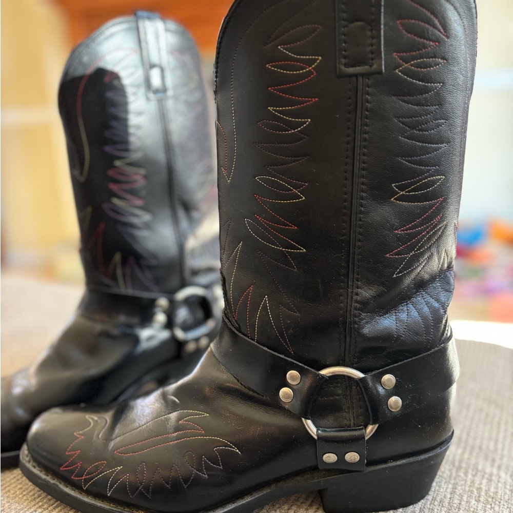Laredo Black Western Leather Boots 10.5 with Embroidered Design